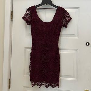 NWOT Hollister Sz XS Burgundy Lace Mini Dress Retail $89